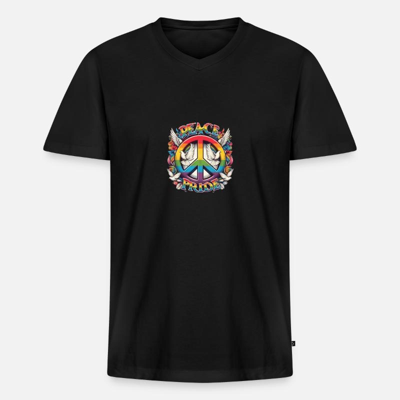 Peace Love Pride Rainbow Design - Männer Premium Bio T-Shirt mit V-Ausschnitt - Schwarz
