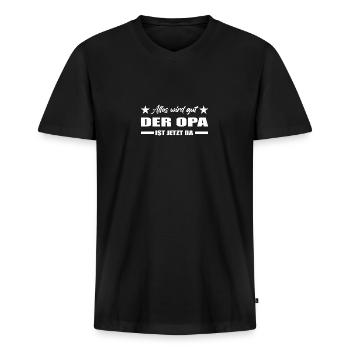 Opa - Männer Premium Bio T-Shirt mit V-Ausschnitt - Schwarz - Vorne - Nico (187cm)