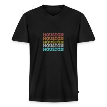 Houston Retro - Männer Premium Bio T-Shirt mit V-Ausschnitt - Schwarz - Vorne - Nico (187cm)