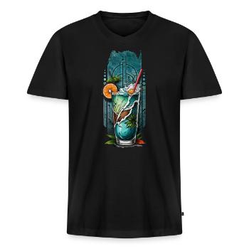 Inselgenuss: Tropische Cocktail-Glückseligkeit - Männer Premium Bio T-Shirt mit V-Ausschnitt - Schwarz - Vorne - Nico (187cm)