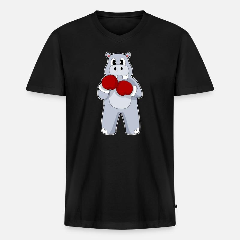 Nilpferd Boxer Boxhandschuhe Boxen - Männer Premium Bio T-Shirt mit V-Ausschnitt - Schwarz