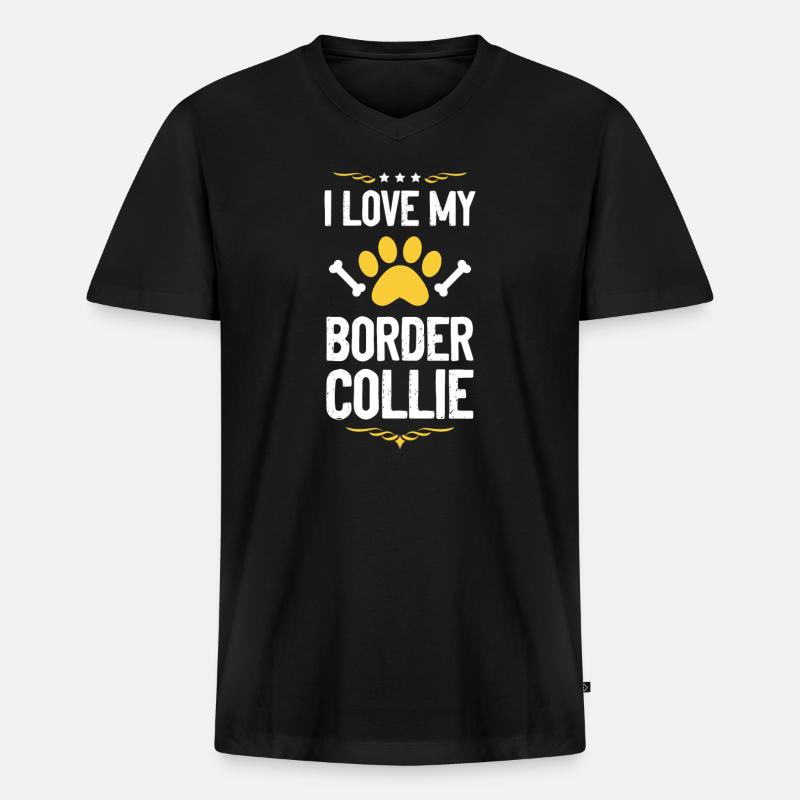 Ich liebe Border Collie - Männer Premium Bio T-Shirt mit V-Ausschnitt - Schwarz