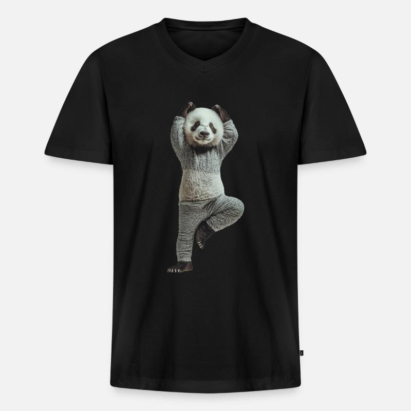 Panda - Männer Premium Bio T-Shirt mit V-Ausschnitt - Schwarz