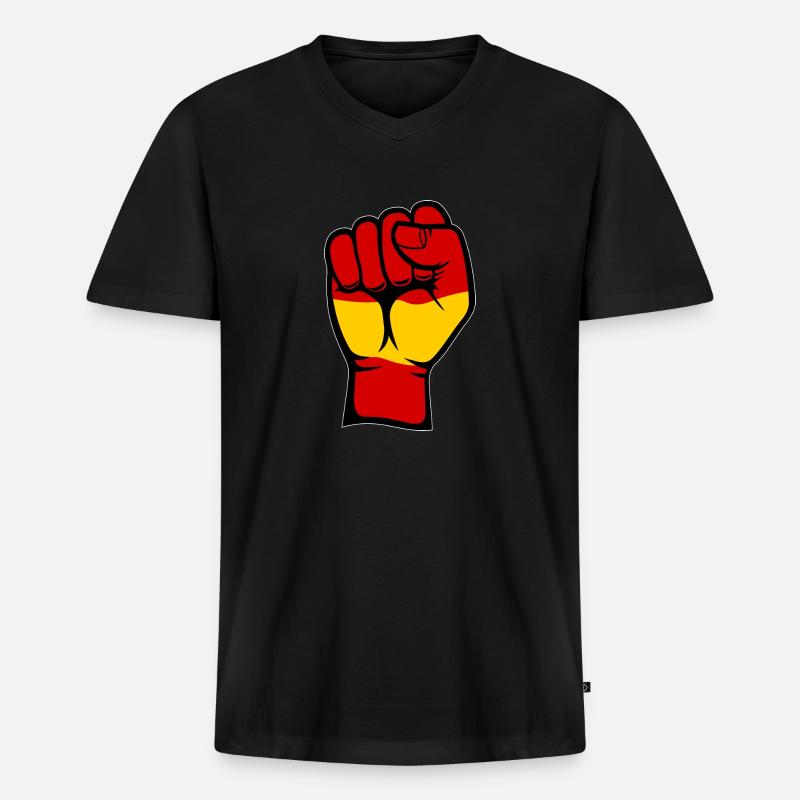 Spanien Flagge Faust Hand Symbol - Männer Premium Bio T-Shirt mit V-Ausschnitt - Schwarz