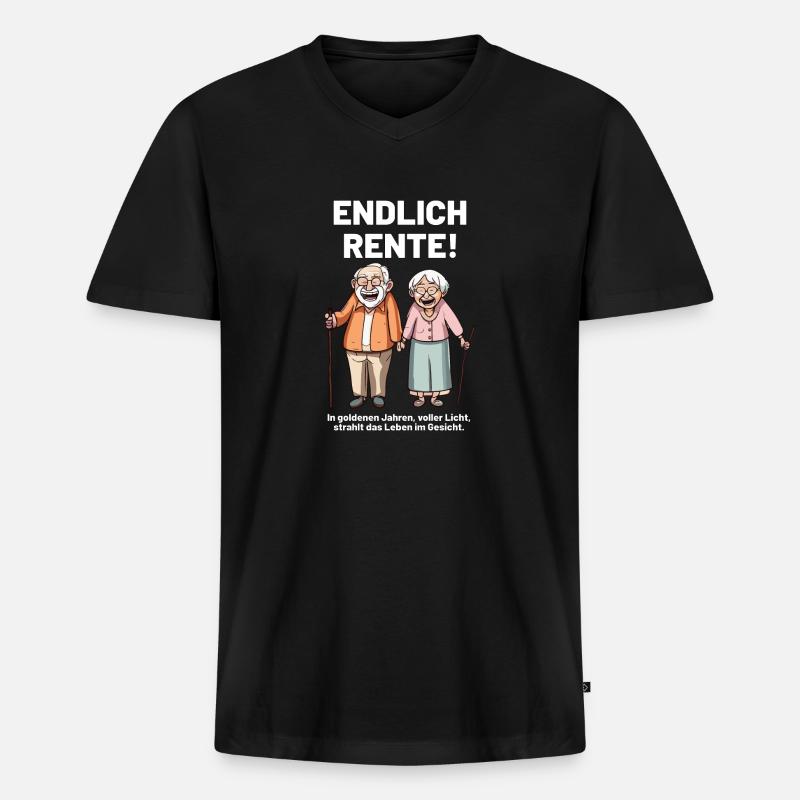 Endlich Rente Spruch - Männer Premium Bio T-Shirt mit V-Ausschnitt - Schwarz