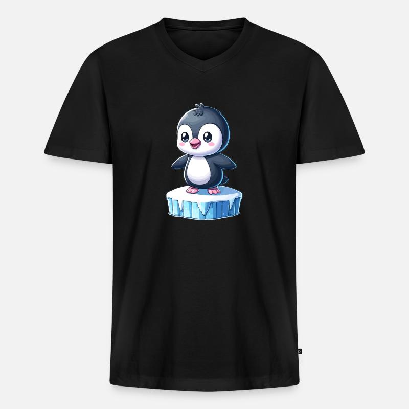 Pinguin - Männer Premium Bio T-Shirt mit V-Ausschnitt - Schwarz
