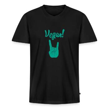 Vegan - T-shirt encolure en V Premium bio Homme - noir - Devant - Nico (187cm)