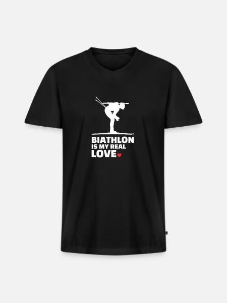 Ik hou van Biathlon Stylish Biathlon Silhouette - Mannen Premium Bio T-shirt met V-hals - zwart