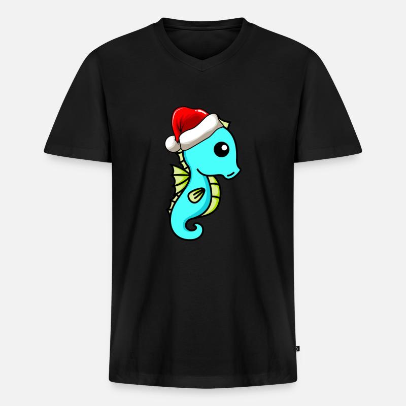 Seepferdchen Comic Weihnachten - Männer Premium Bio T-Shirt mit V-Ausschnitt - Schwarz