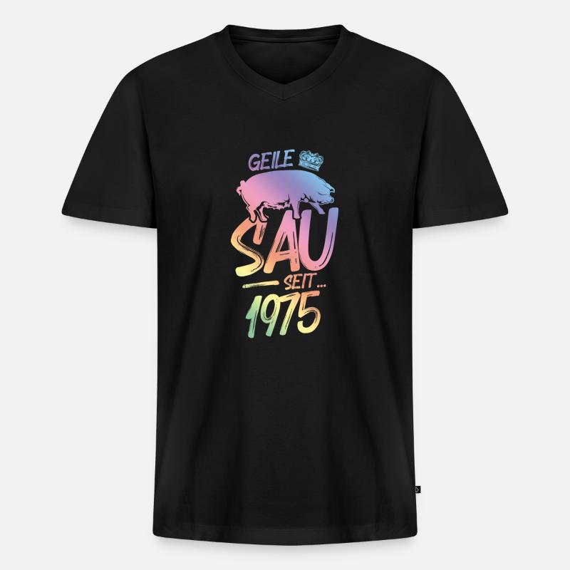 1975 Geile Sau - Männer Premium Bio T-Shirt mit V-Ausschnitt - Schwarz
