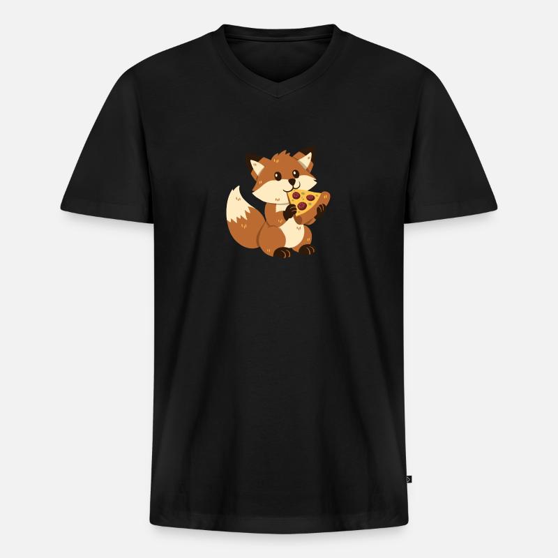 Fuchs mit Pizza - Männer Premium Bio T-Shirt mit V-Ausschnitt - Schwarz