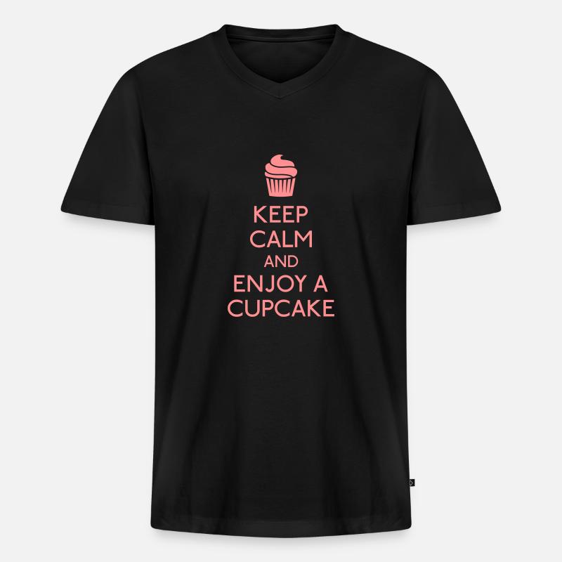 Keep Calm Cupcake - Männer Premium Bio T-Shirt mit V-Ausschnitt - Schwarz