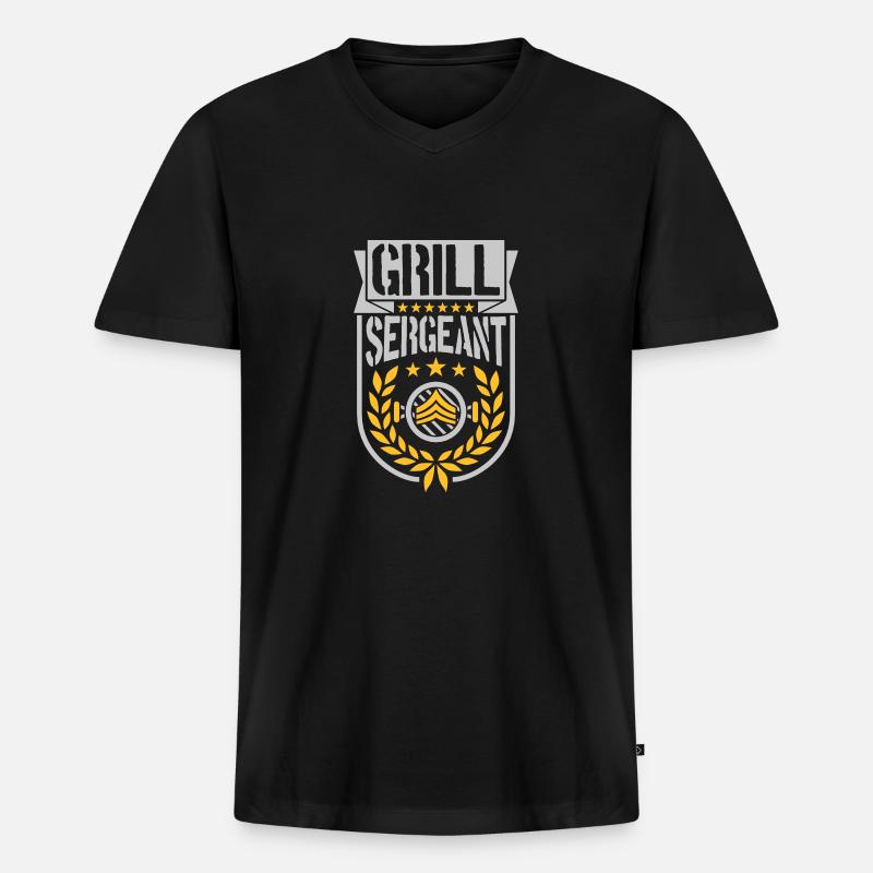 Grill Sergeant Lorbeerkranz Barbecue - Männer Premium Bio T-Shirt mit V-Ausschnitt - Schwarz