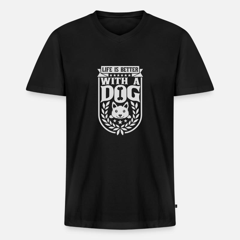 better with a dog - Männer Premium Bio T-Shirt mit V-Ausschnitt - Schwarz