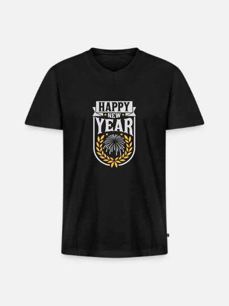 Citation Bonne année - T-shirt encolure en V Premium bio Homme - noir