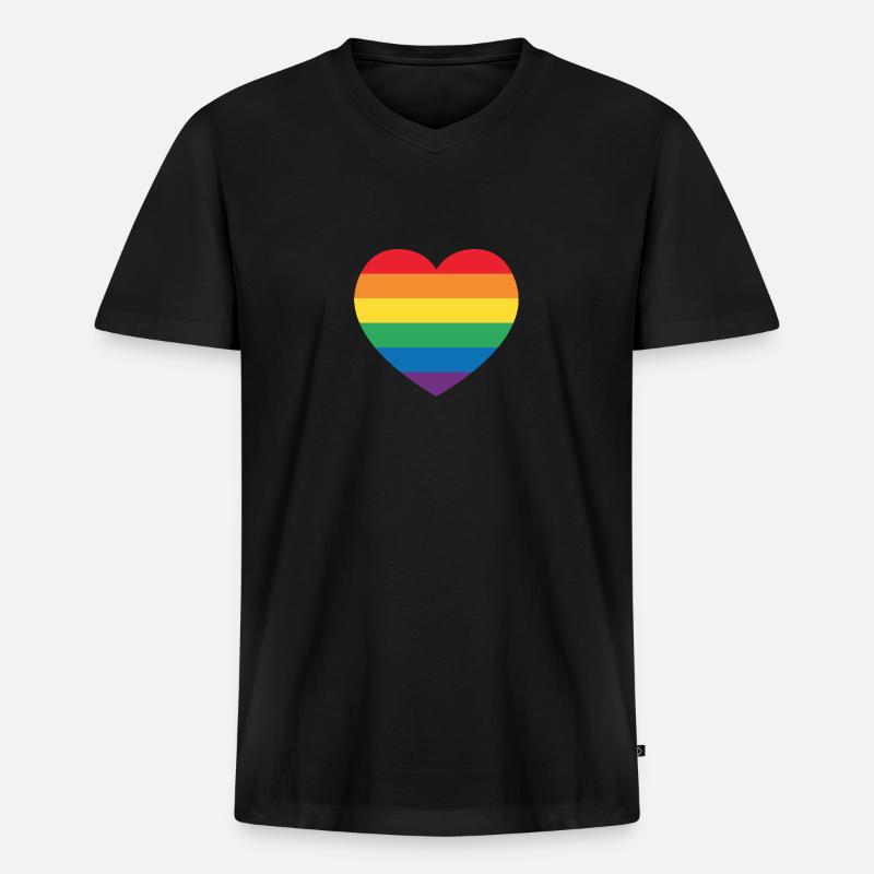 RAINBOW HEART 2 - Männer Premium Bio T-Shirt mit V-Ausschnitt - Schwarz
