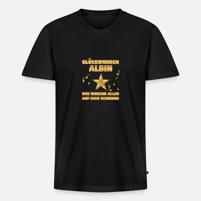 Abschiedsgeschenk Albin - Männer Premium Bio T-Shirt mit V-Ausschnitt - Schwarz