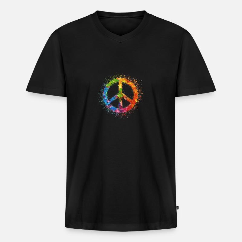 Rainbow Peace Symbol Celebration - Männer Premium Bio T-Shirt mit V-Ausschnitt - Schwarz