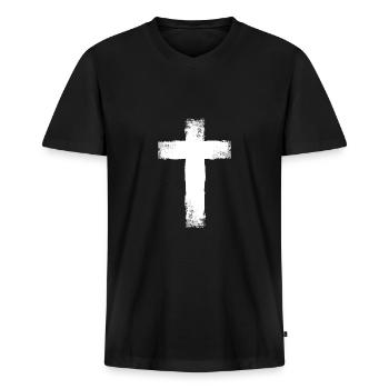 Jezus Kruis Kerk Vintage - Mannen Premium Bio T-shirt met V-hals - zwart - Voor - Nico (187cm)