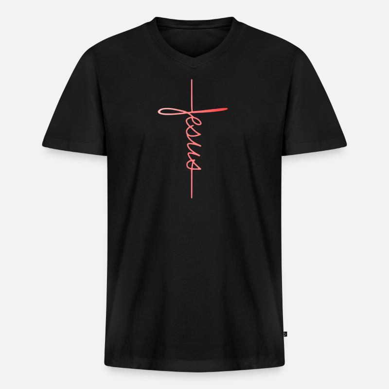 Jesus - Männer Premium Bio T-Shirt mit V-Ausschnitt - Schwarz