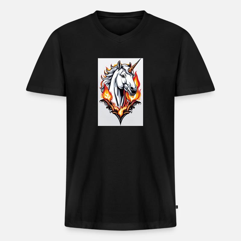 White Animals Einhorn - Männer Premium Bio T-Shirt mit V-Ausschnitt - Schwarz