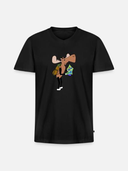Moose Comic Hiking Map - Men's Premium Organic T-shirt with V-neck - black