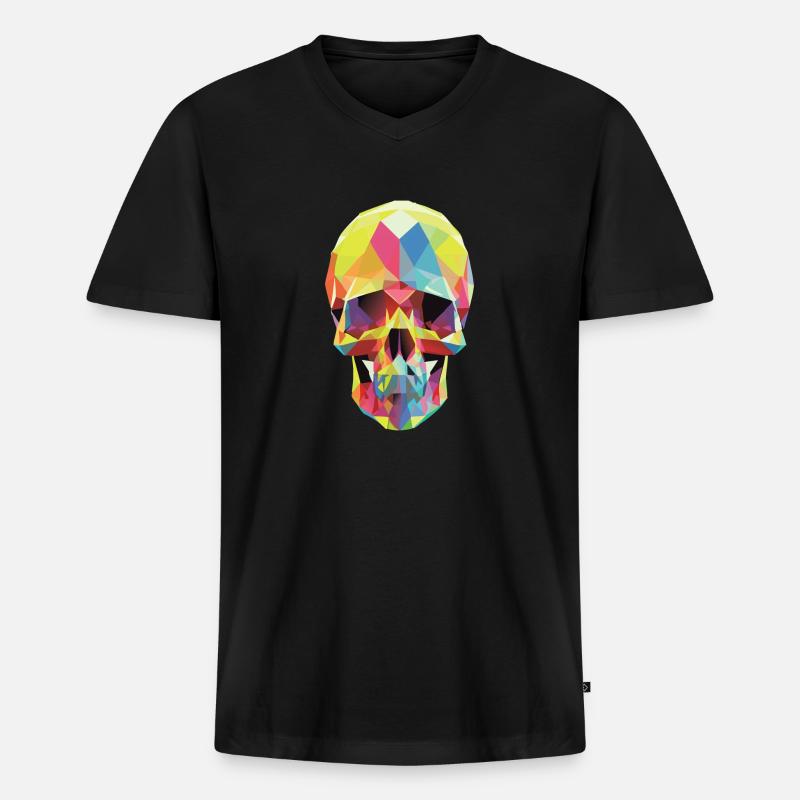 Low-Poly-Schädel - Männer Premium Bio T-Shirt mit V-Ausschnitt - Schwarz