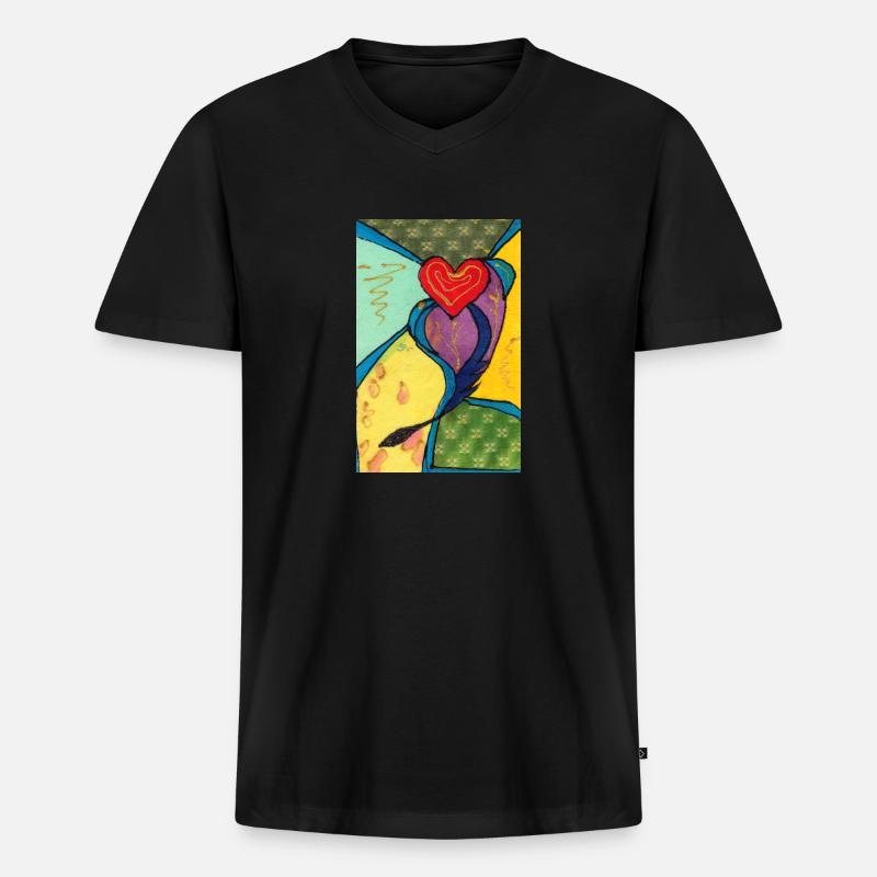 Herz - Männer Premium Bio T-Shirt mit V-Ausschnitt - Schwarz