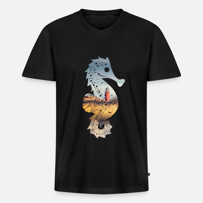 SeePferdchen (LightHouse-Edition) - Männer Premium Bio T-Shirt mit V-Ausschnitt - Schwarz