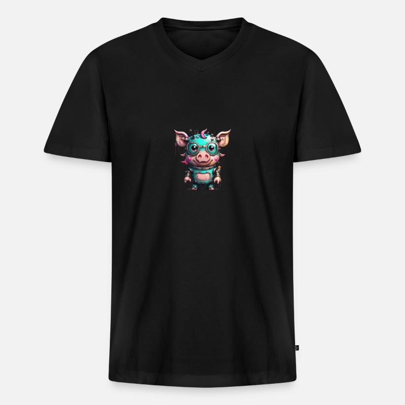 Roboter Schwein - Männer Premium Bio T-Shirt mit V-Ausschnitt - Schwarz