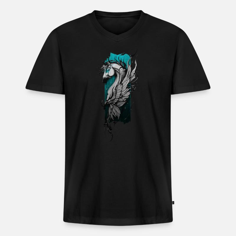 Himmlisches Ross: Geflügeltes Pferd schwebt - Männer Premium Bio T-Shirt mit V-Ausschnitt - Schwarz