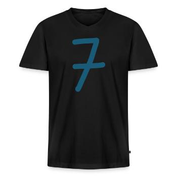 7 Nummer sieben Zahl Geburtstag - Männer Premium Bio T-Shirt mit V-Ausschnitt - Schwarz - Vorne - Nico (187cm)