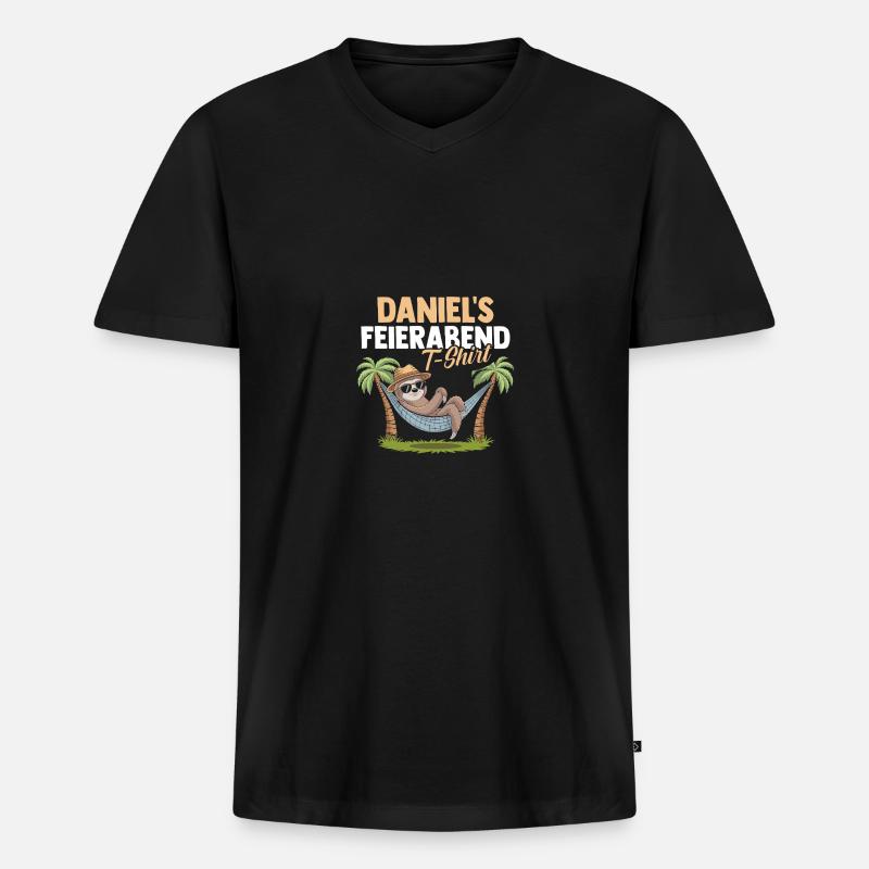 Faultier Daniel - Männer Premium Bio T-Shirt mit V-Ausschnitt - Schwarz