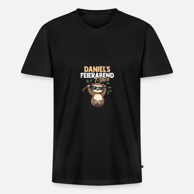 Faultier Daniel - Männer Premium Bio T-Shirt mit V-Ausschnitt - Schwarz