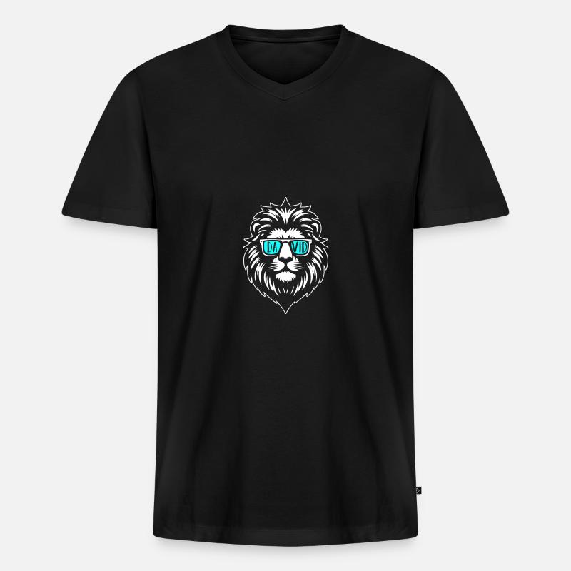 Löwe David - Männer Premium Bio T-Shirt mit V-Ausschnitt - Schwarz