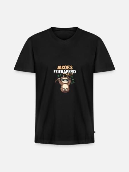 Sloth Jakob - Men's Premium Organic T-shirt with V-neck - black