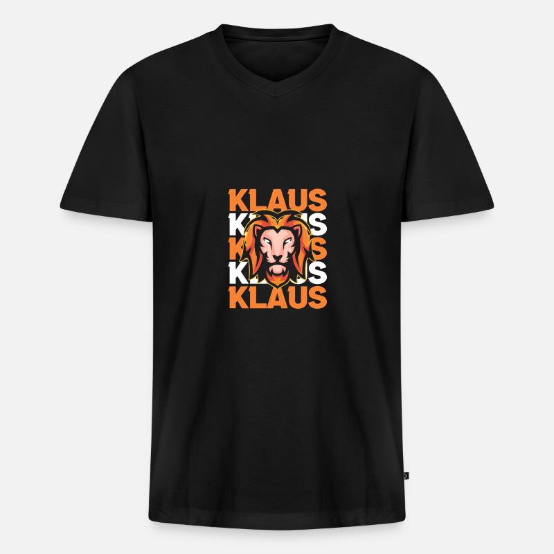 Löwe Klaus - Männer Premium Bio T-Shirt mit V-Ausschnitt - Schwarz