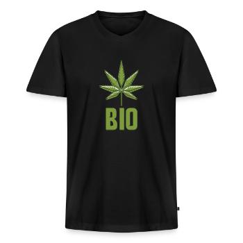 Cannabis Bio - Männer Premium Bio T-Shirt mit V-Ausschnitt - Schwarz - Vorne - Nico (187cm)