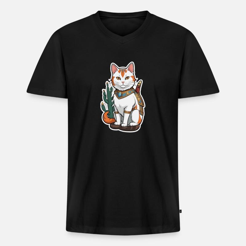 Katze Comic - Männer Premium Bio T-Shirt mit V-Ausschnitt - Schwarz