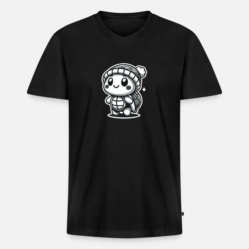 Curious Turtle - Hat Explorer - Männer Premium Bio T-Shirt mit V-Ausschnitt - Schwarz