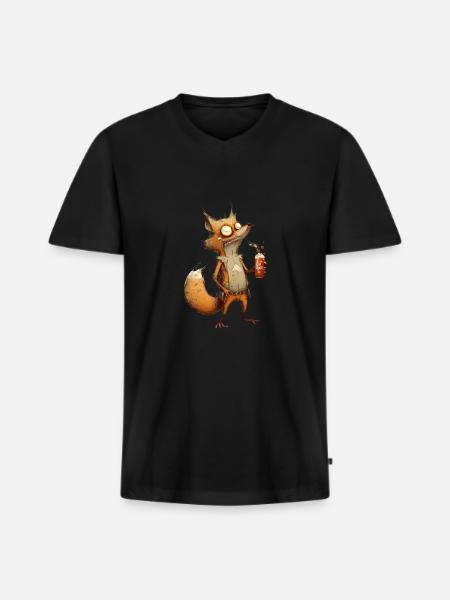 verrückter Fuchs mit Bier - Männer Premium Bio T-Shirt mit V-Ausschnitt - Schwarz