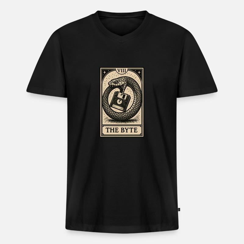 Data Hoarding Tarot – Das Byte - Männer Premium Bio T-Shirt mit V-Ausschnitt - Schwarz