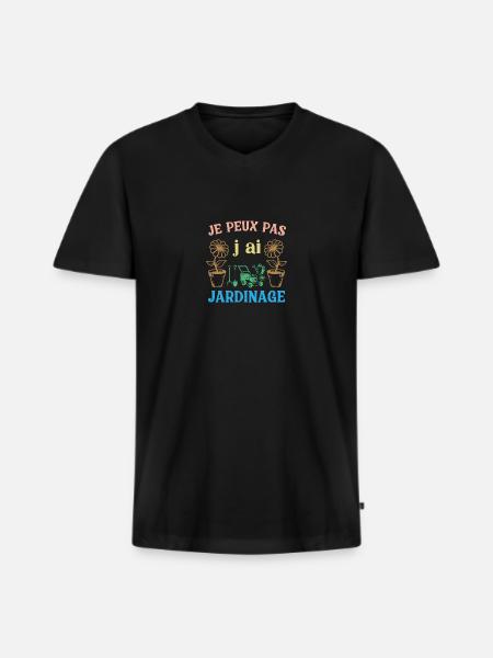 J peux pas j ai Jardinage - T-shirt encolure en V Premium bio Homme - noir