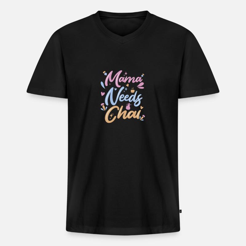 Chai Latte Tee trinken Teetrinker - Männer Premium Bio T-Shirt mit V-Ausschnitt - Schwarz