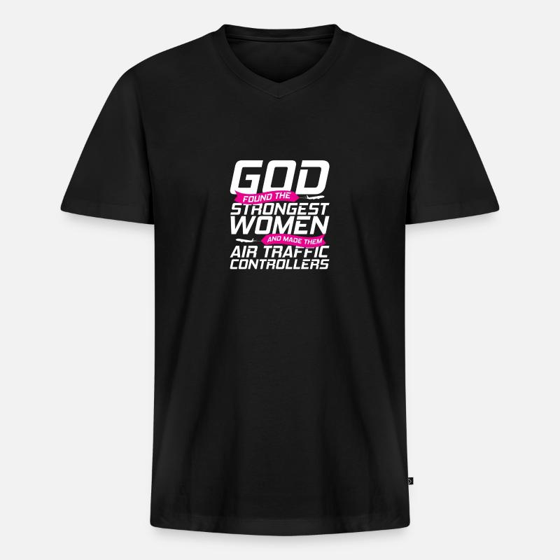 Fluglotse Flughafen Tower - Männer Premium Bio T-Shirt mit V-Ausschnitt - Schwarz
