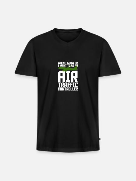 Fluglotse Flughafen Tower - Männer Premium Bio T-Shirt mit V-Ausschnitt - Schwarz