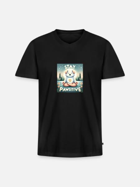 stay pawsitive dog - Männer Premium Bio T-Shirt mit V-Ausschnitt - Schwarz