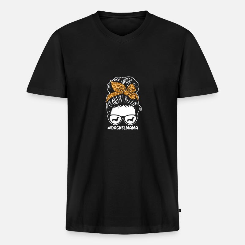Mama Mutter Hund Dackel - Männer Premium Bio T-Shirt mit V-Ausschnitt - Schwarz