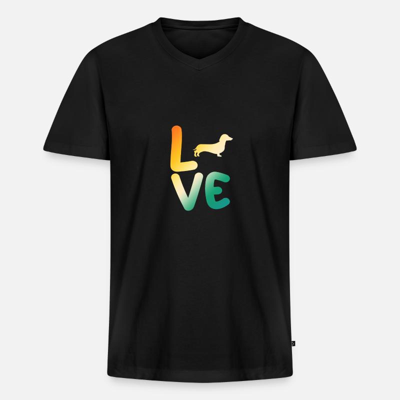 Hund Dackel - Männer Premium Bio T-Shirt mit V-Ausschnitt - Schwarz