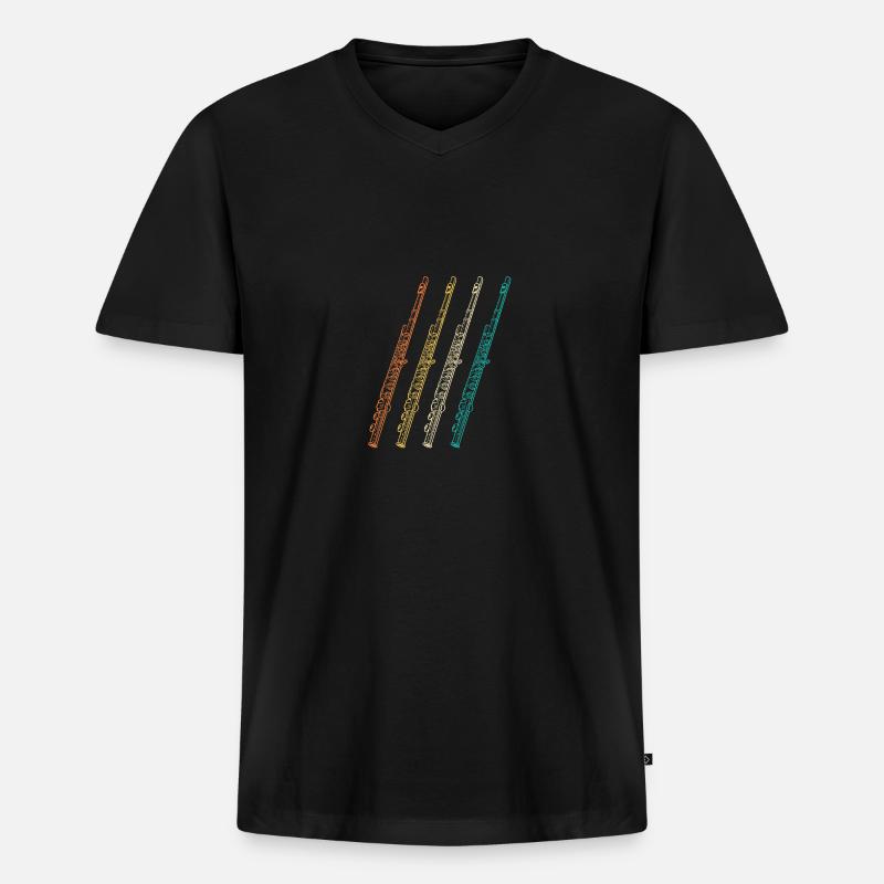 Flötist Evolution Querflöte - Männer Premium Bio T-Shirt mit V-Ausschnitt - Schwarz